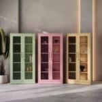 Stikla skapis AMELIA, 900 x 1850 x 400 mm, Fresh Style: pasteļzaļš