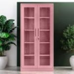 AMELIA stikla skapis, 900 x 1850 x 400 mm, Fresh Style: pūderrozā krāsā