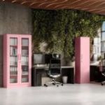 AMELIA stikla skapis, 900 x 1850 x 400 mm, Fresh Style: pūderrozā krāsā