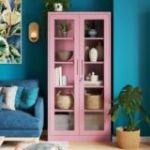 AMELIA stikla skapis, 900 x 1850 x 400 mm, Fresh Style: pūderrozā krāsā