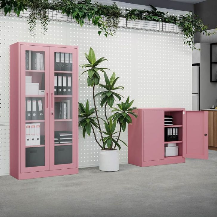 AMELIA stikla skapis, 900 x 1850 x 400 mm, Fresh Style: pūderrozā krāsā