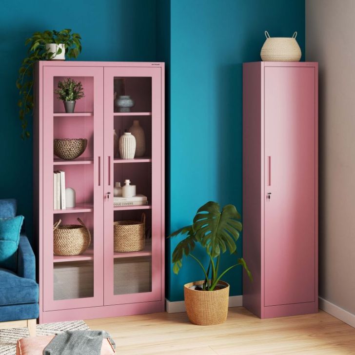 AMELIA stikla skapis, 900 x 1850 x 400 mm, Fresh Style: pūderrozā krāsā