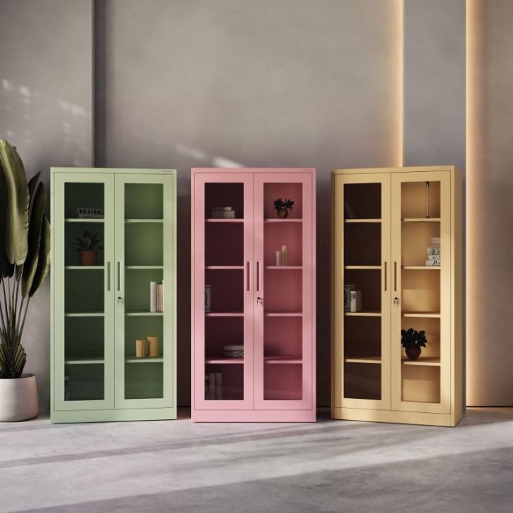 AMELIA stikla skapis, 900 x 1850 x 400 mm, Fresh Style: pūderrozā krāsā