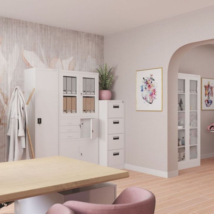 Metāla dokumentu skapis SARA V4, 460 x 1320 x 620 mm, balts