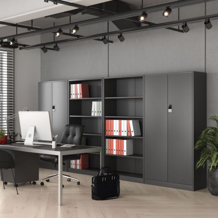 Metāla dokumentu skapis DANIEL, 900 x 1850 x 400 mm, antracīta krāsā