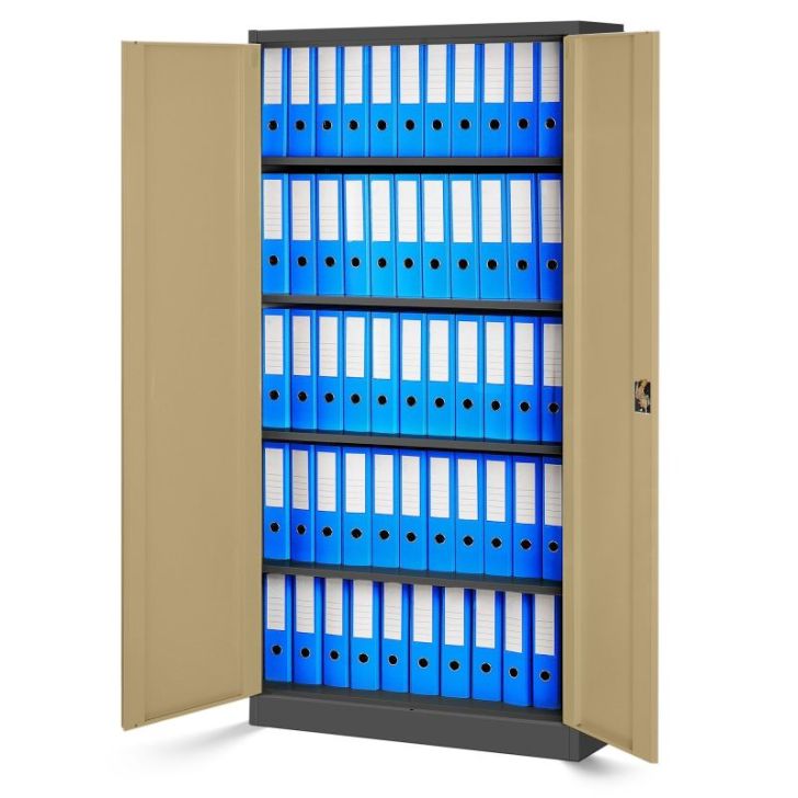 4 JAN metāla biroja dokumentu skapju komplekts, 900 x 1850 x 400 mm, antracīta/valrieksta krāsā