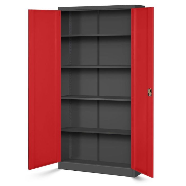JAN metāla biroja dokumentu skapju komplekts, 4 gab., 900 x 1850 x 400 mm, antracīta sarkans