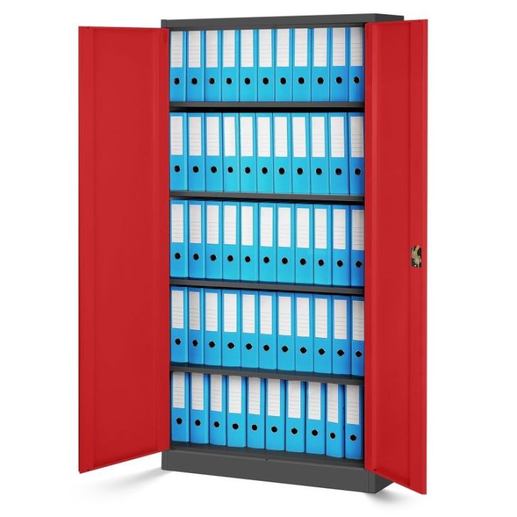 JAN metāla biroja dokumentu skapju komplekts, 4 gab., 900 x 1850 x 400 mm, antracīta sarkans