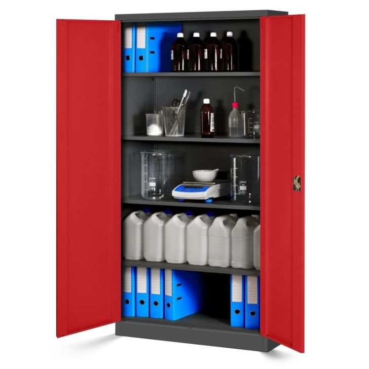 JAN H metāla biroja dokumentu skapju komplekts, 4 gab., 900 x 1950 x 400 mm, antracīta sarkans