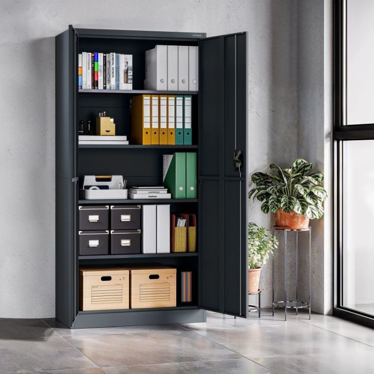 JAN metāla biroja skapis, 900 x 1850 x 400 mm, Smart: antracīts