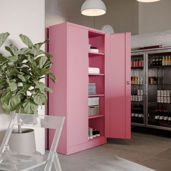 Mājas biroja skapis JAN, 900 x 1850 x 400 mm, Fresh Style: pūderrozā