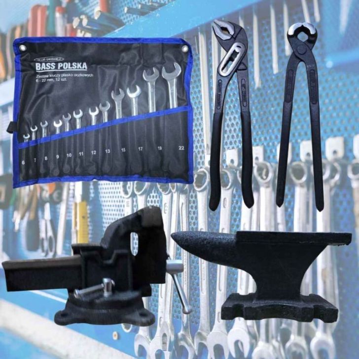 Instrumentu komplekts (lakta 5kg, skrūvspīles 100mm, atslēgas)