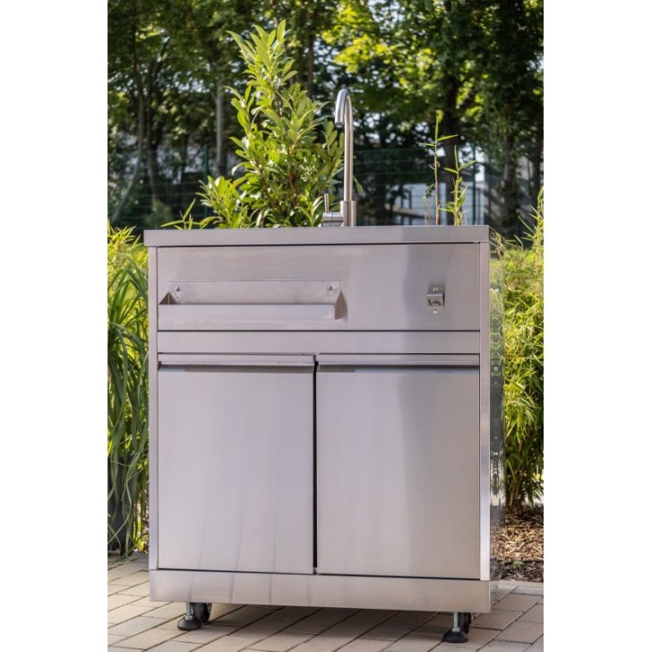 Nerūsējošā tērauda izlietne ar pamata skapi