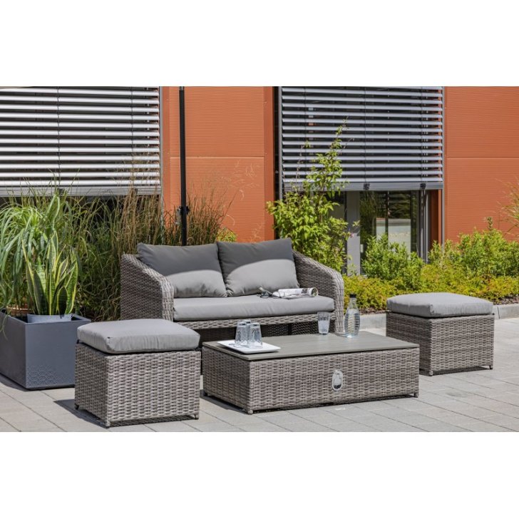 Rotangpalmas atpūtas sēdvietu komplekts, 4 gab. ar paceļamo galdu