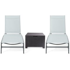 Sauļošanās krēslu komplekts pa 2 ar atbilstošu sānu galda spilvenu kastīti