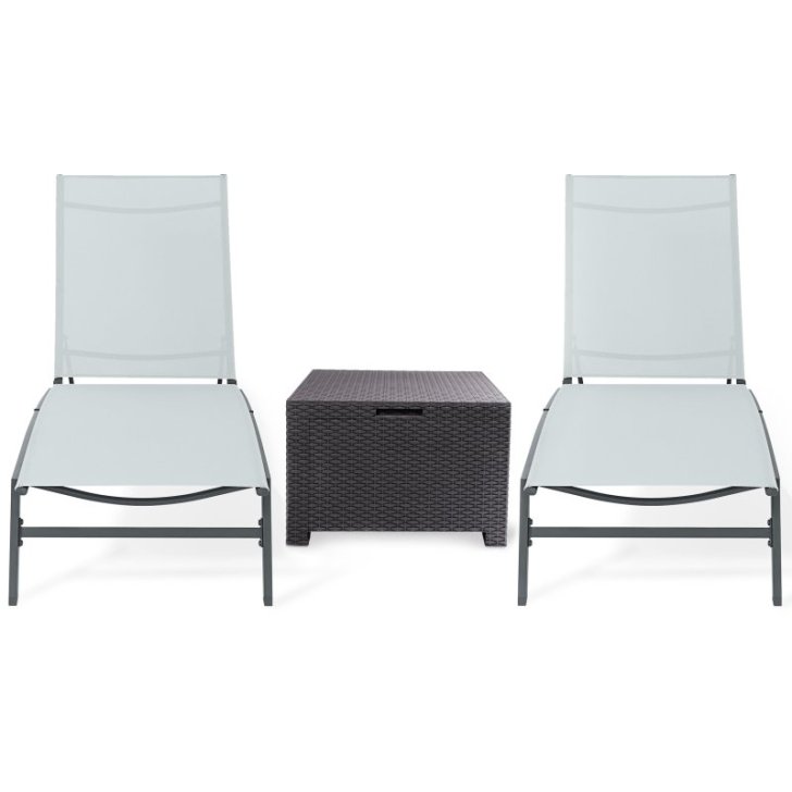 Sauļošanās krēslu komplekts pa 2 ar atbilstošu sānu galda spilvenu kastīti