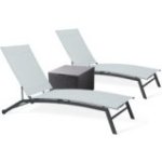 Sauļošanās krēslu komplekts pa 2 ar atbilstošu sānu galda spilvenu kastīti