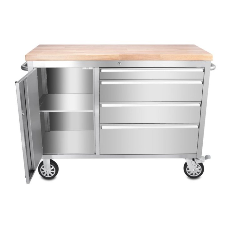 130 cm nerūsējošā tērauda darbnīcas ratiņi ar 4 atvilktnēm (48")