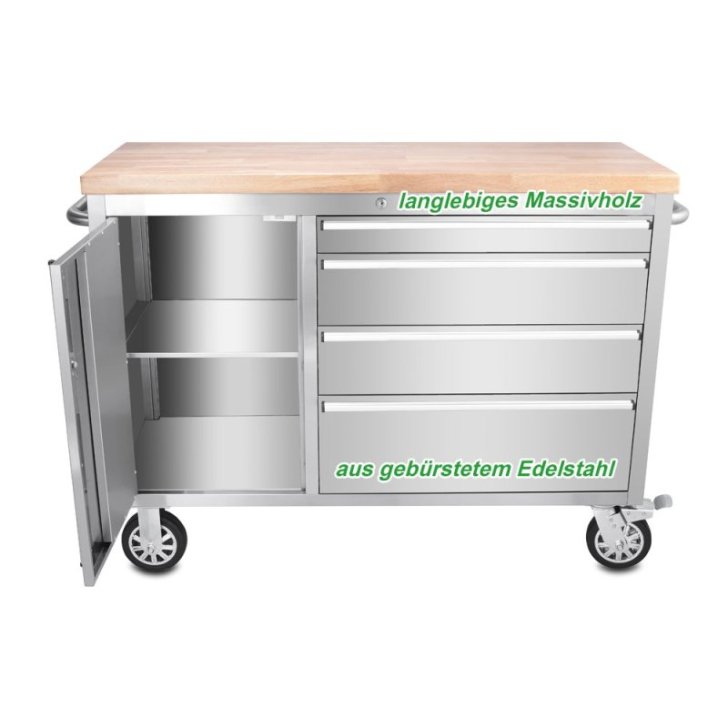 130 cm nerūsējošā tērauda darbnīcas ratiņi ar 4 atvilktnēm (48")