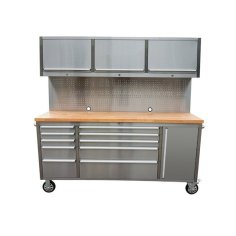 198 cm nerūsējošā tērauda darbnīcas ratiņi ar perforētu dēli un skapi 2