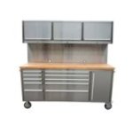 198 cm nerūsējošā tērauda darbnīcas ratiņi ar perforētu dēli un skapi