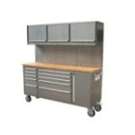 198 cm nerūsējošā tērauda darbnīcas ratiņi ar perforētu dēli un skapi