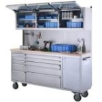 198 cm nerūsējošā tērauda darbnīcas ratiņi ar perforētu dēli un skapi