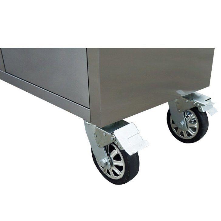 198 cm nerūsējošā tērauda darbnīcas ratiņi ar perforētu dēli un skapi, uz riteņiem