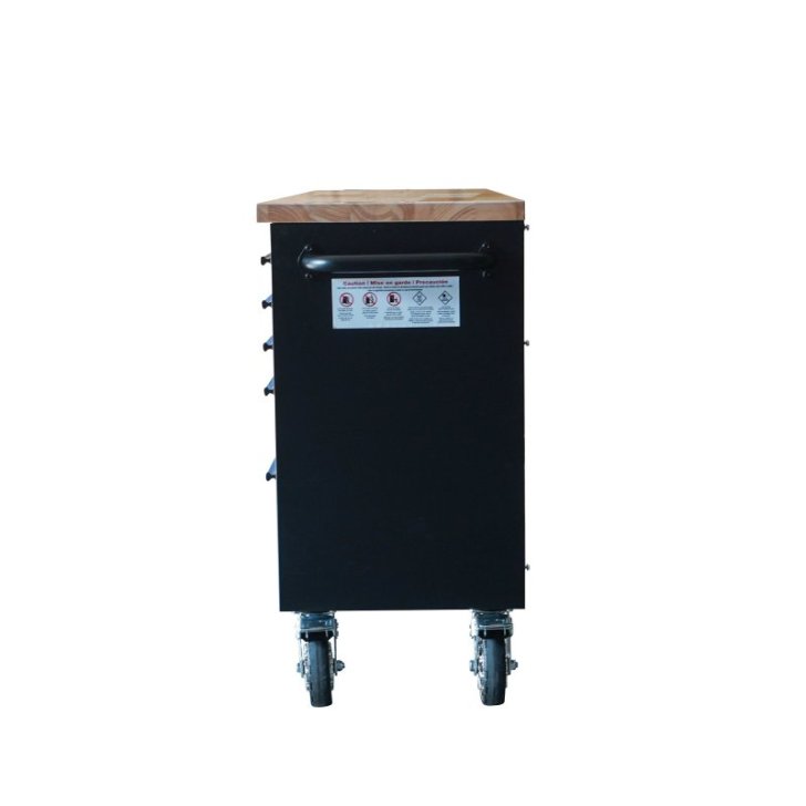 198 cm melni tērauda darbnīcas ratiņi ar koka darba virsmu