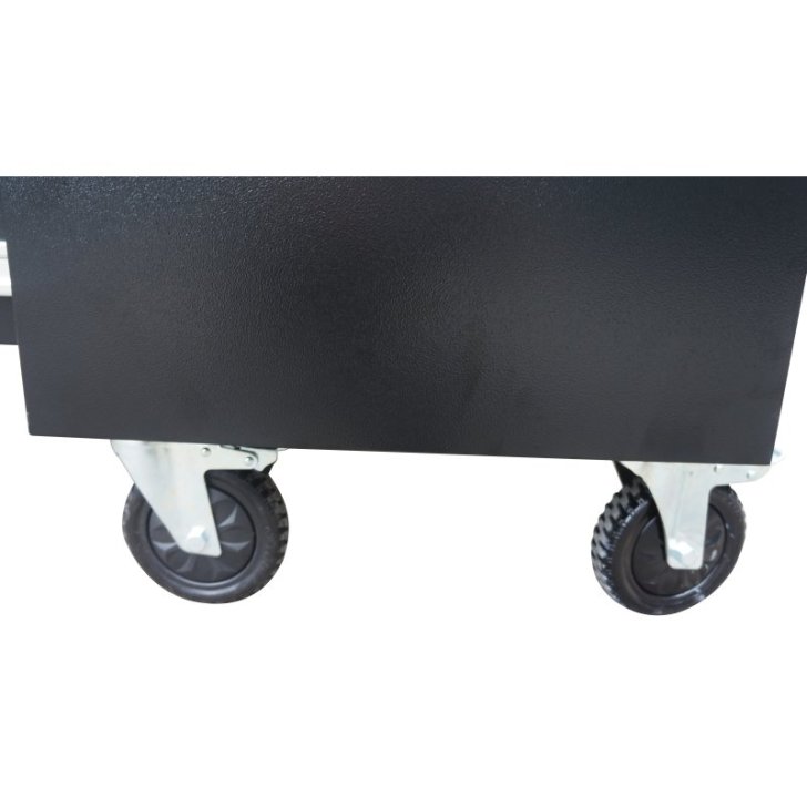198 cm melni tērauda darbnīcas ratiņi ar koka darba virsmu