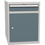 Pamata kombinētais konteiners ar 1 durvīm, 1 plauktu un 1 atvilktni (metināti darba galdu komplekti)