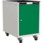 Mobilais darbnīcas konteiners ar 1 durvīm un 2 plauktiem