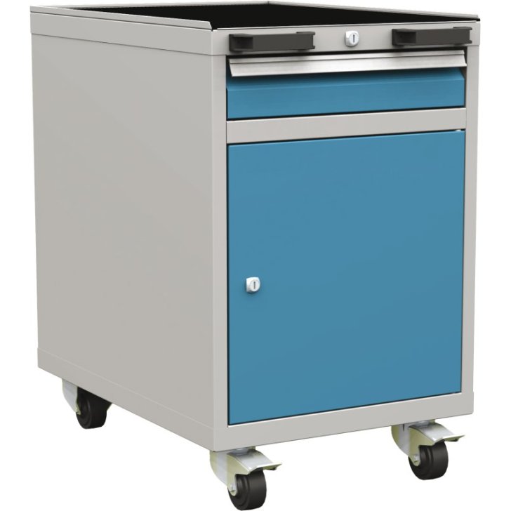 Kombinēts mobilais konteiners ar 1 durvīm, 1 plauktu un 1 atvilktni