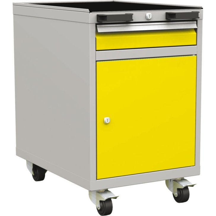 Kombinēts mobilais konteiners ar 1 durvīm, 1 plauktu un 1 atvilktni