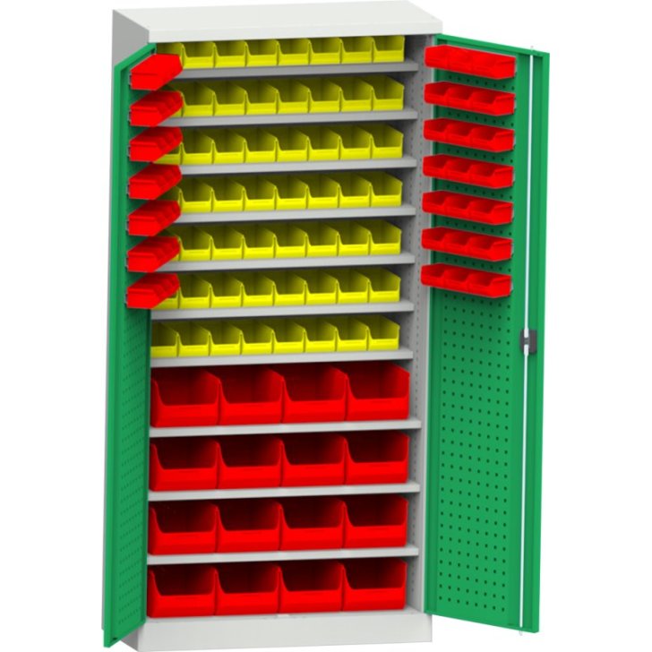 Darbnīcas skapis ar plastmasas kastēm