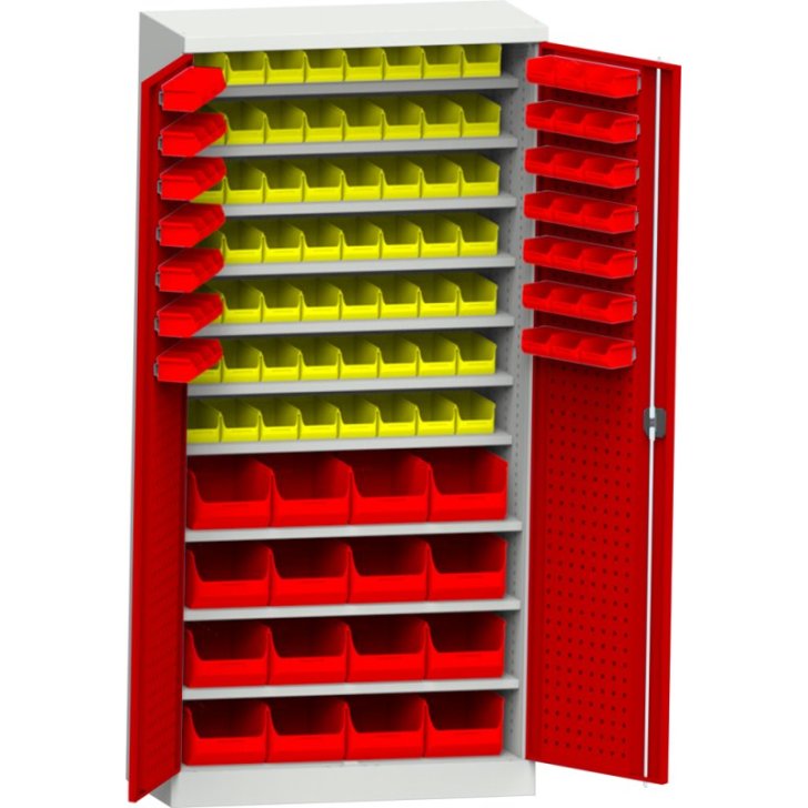 Darbnīcas skapis ar plastmasas kastēm