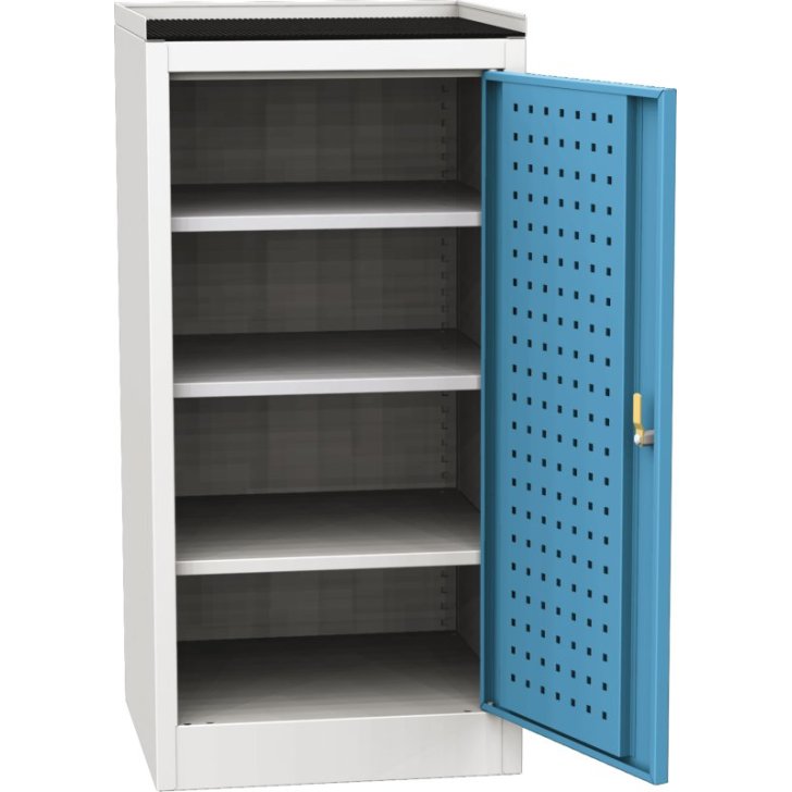 Darbnīcas instrumentu skapis ar ierāmētu gumijas darba virsmu