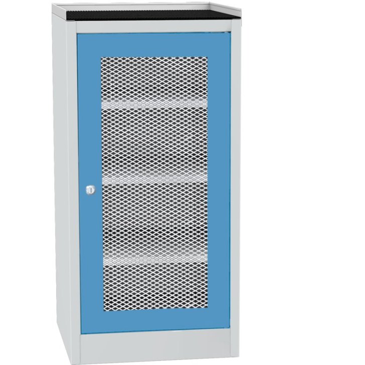 Darbnīcas instrumentu skapis ar ierāmētu gumijas darba virsmu