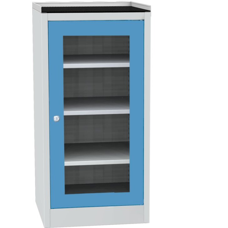 Darbnīcas instrumentu skapis ar ierāmētu gumijas darba virsmu