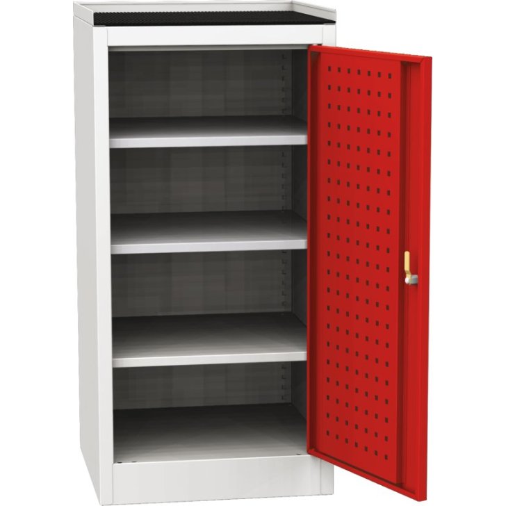 Darbnīcas instrumentu skapis ar ierāmētu gumijas darba virsmu