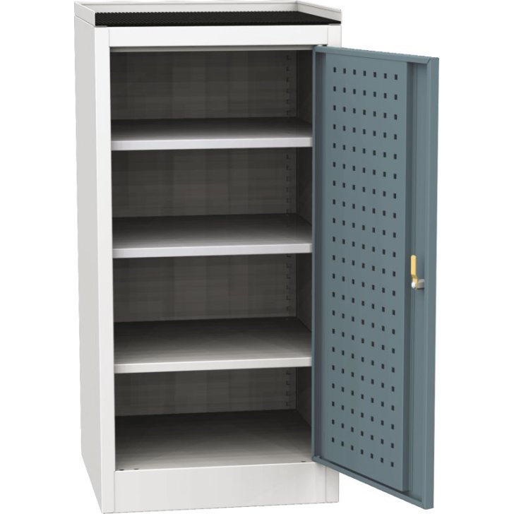 Darbnīcas instrumentu skapis ar ierāmētu gumijas darba virsmu