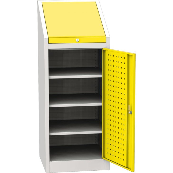 Darbnīcas instrumentu skapis ar integrētu rakstāmgaldu