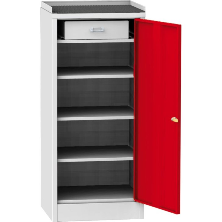 Darbnīcas instrumentu skapis ar ierāmētu gumijas darba virsmu