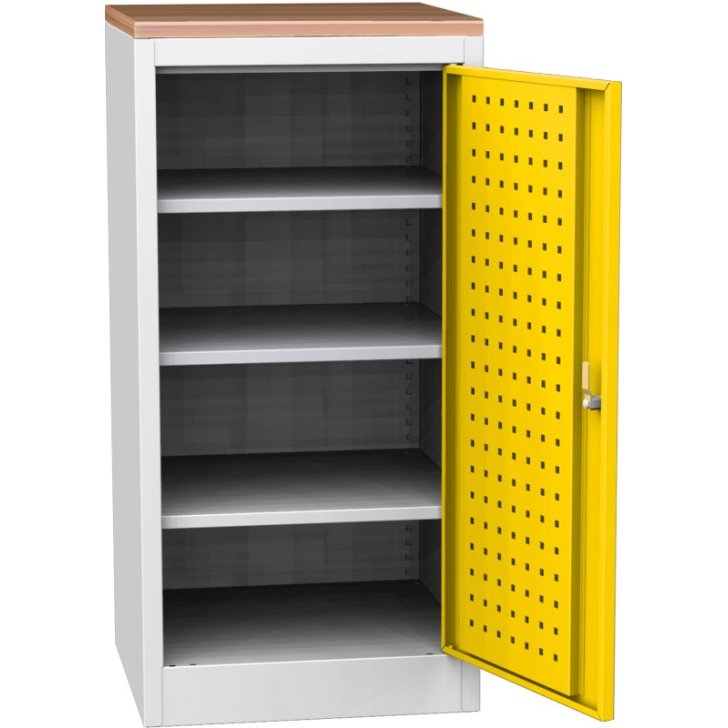 Darbnīcas instrumentu skapis ar dižskābarža darba virsmu