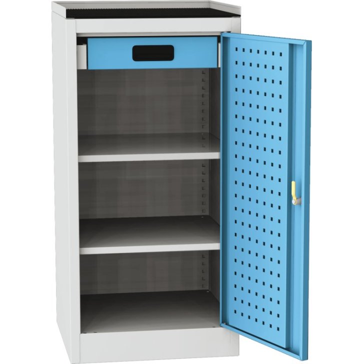 Darbnīcas instrumentu skapis ar ierāmētu gumijas darba virsmu