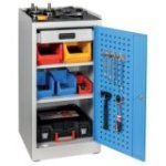 Darbnīcas instrumentu skapis ar ierāmētu gumijas darba virsmu