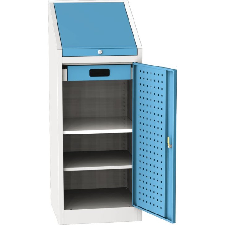 Darbnīcas instrumentu skapis ar integrētu rakstāmgaldu