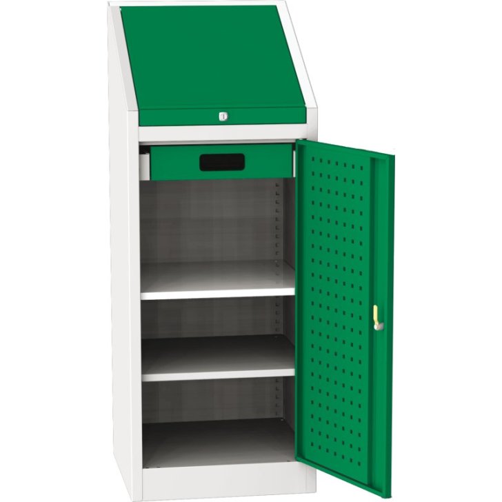 Darbnīcas instrumentu skapis ar integrētu rakstāmgaldu