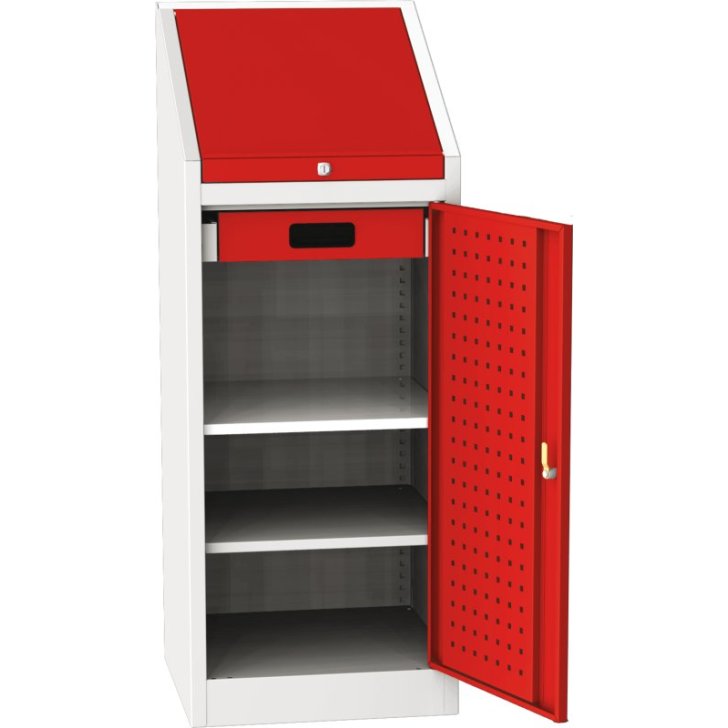 Darbnīcas instrumentu skapis ar integrētu rakstāmgaldu