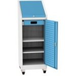 Darbnīcas instrumentu skapis uz riteņiem ar integrētu rakstāmgaldu